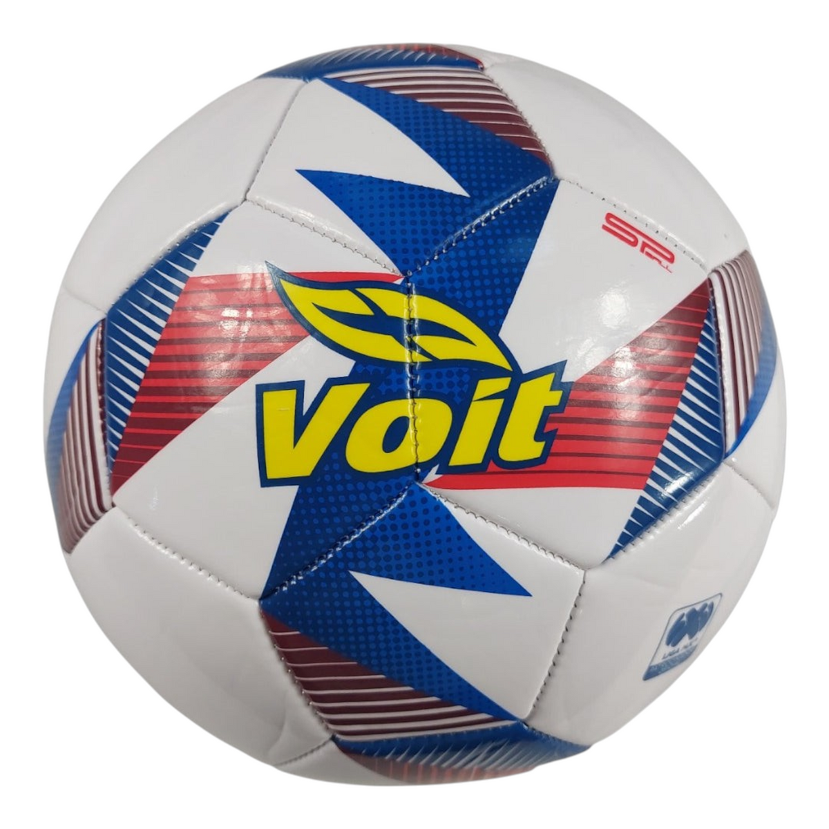 Balón de fútbol Radach Sports Voit SPBALL número 5 con diseño gráfico en blanco, azul y rojo