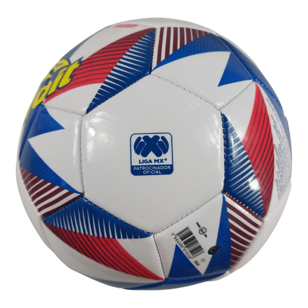 Balón de fútbol Radach Sports Voit SPBALL número 5 con diseño tricolor en blanco, azul y rojo y logo de la Liga MX