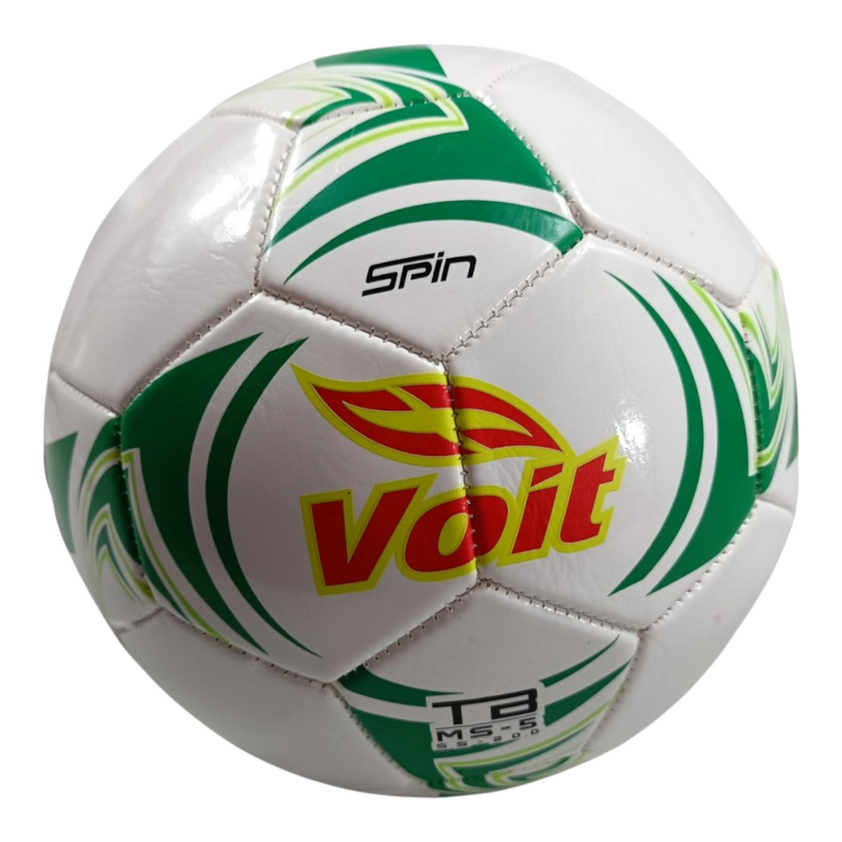 Balón de fútbol Radach Sports Voit Spin número 5 en color blanco y verde con diseño de 32 paneles sintéticos