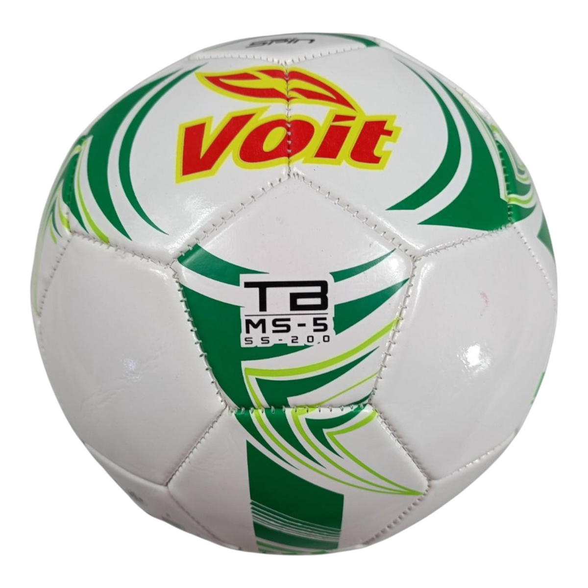 Balón de fútbol Radach Sports Voit Spin número 5 en color blanco y verde con diseño de 32 paneles sintéticos
