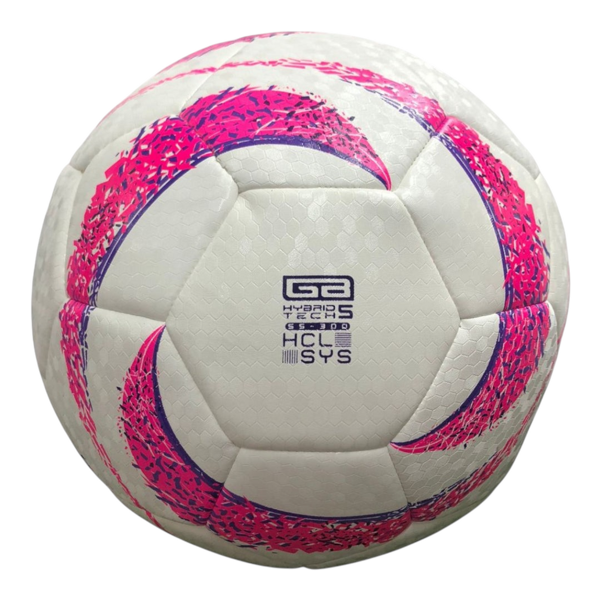 Balón de fútbol Radach Sports Voit Tempest SS300 híbrido color blanco con detalles gráficos en rosa y morado