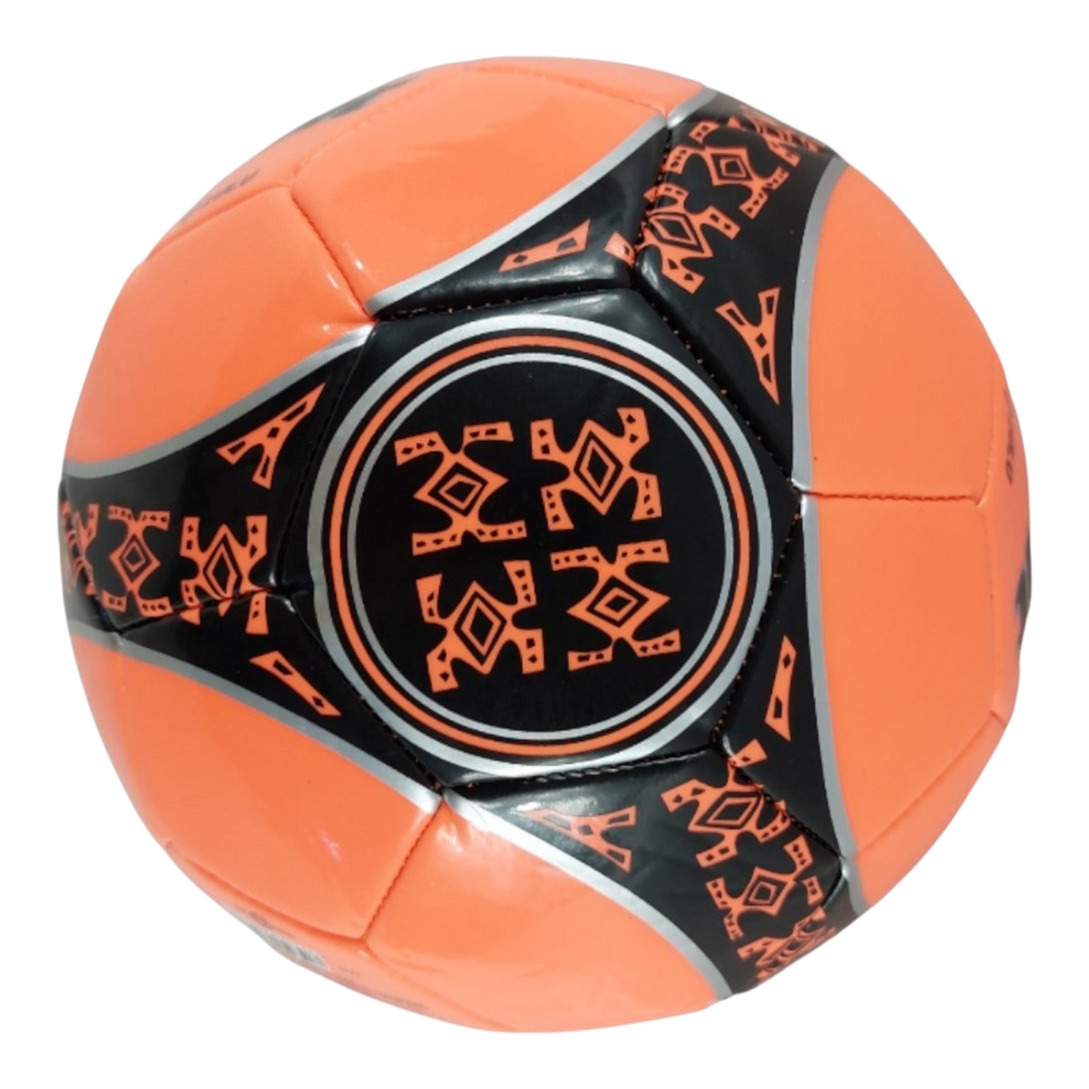 Balón de fútbol Radach Sports Zulu número 5 en color naranja y negro con diseño gráfico tribal