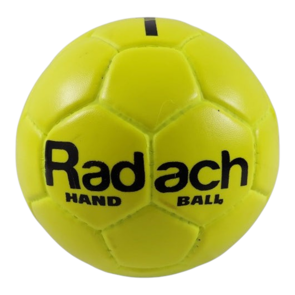 Balón de handball Radach Sports número 1 en color amarillo brillante con logotipo negro y cámara de látex