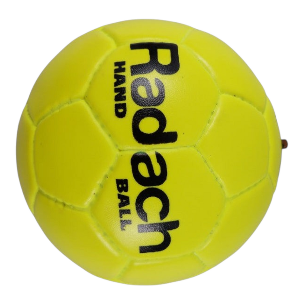 Balón de handball Radach Sports número 1 de color amarillo brillante con logotipo negro y costuras visibles