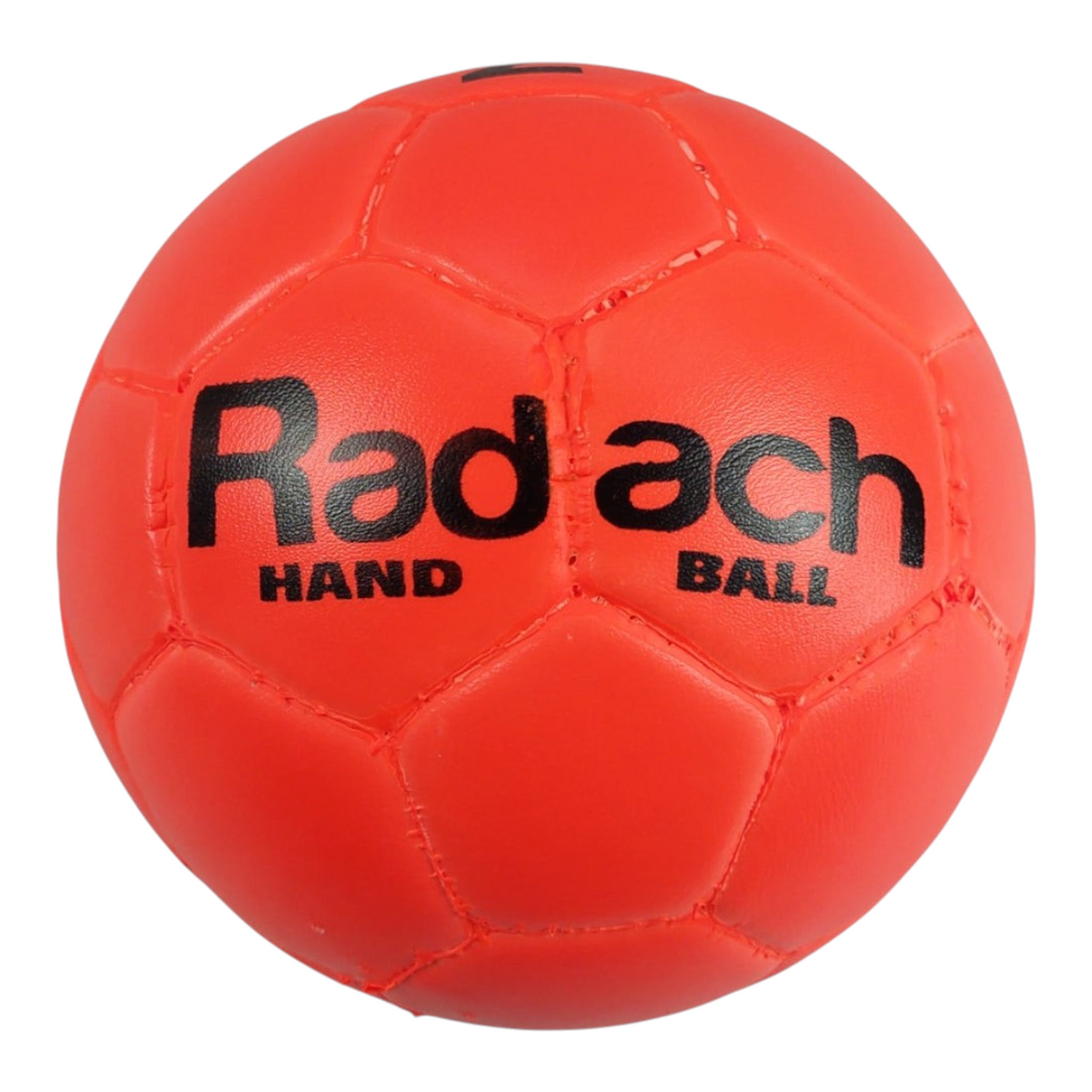 Balón de handball Radach Sports número 2 de color rojo con costuras visibles y logotipo negro impreso