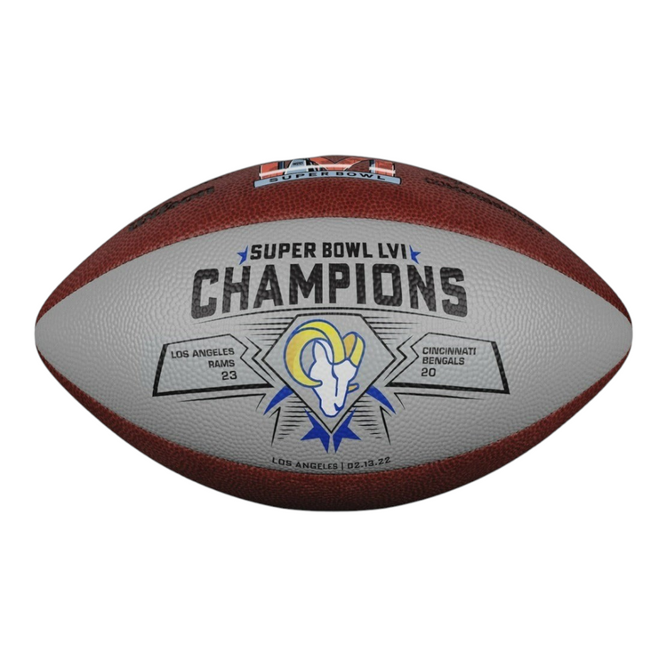 Balón de fútbol americano Radach Sports Wilson de piel conmemorativo del Super Bowl LVI y campeones Rams