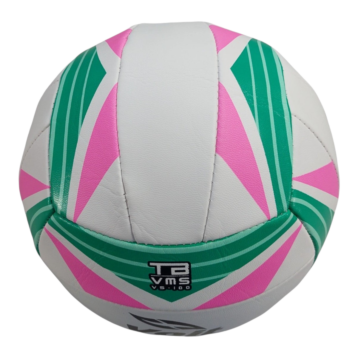Balón de voleibol Radach Sports Voit Digging VS-100 número 5 en color blanco, rosa y verde con diseño de 18 paneles.