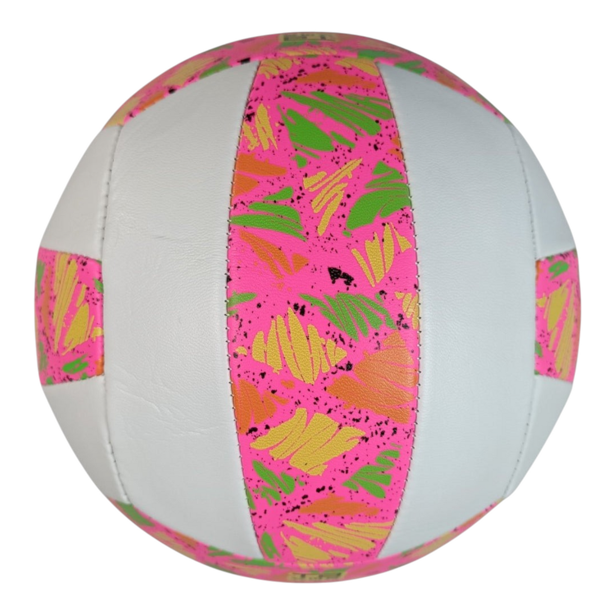 Balón de voleibol Radach Sports Voit Tropic Flight tamaño 5 en color rosa con diseño tropical y paneles blancos