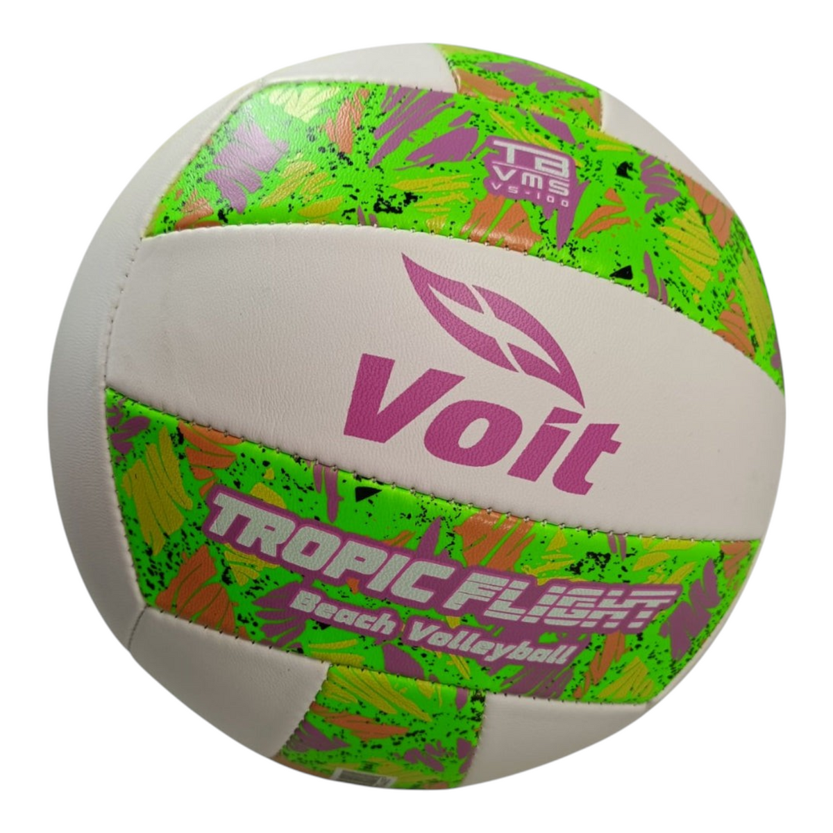 Balón de voleibol Radach Sports Voit Tropic Flight VS100 tamaño 5 en color verde con diseño tropical y detalles morados