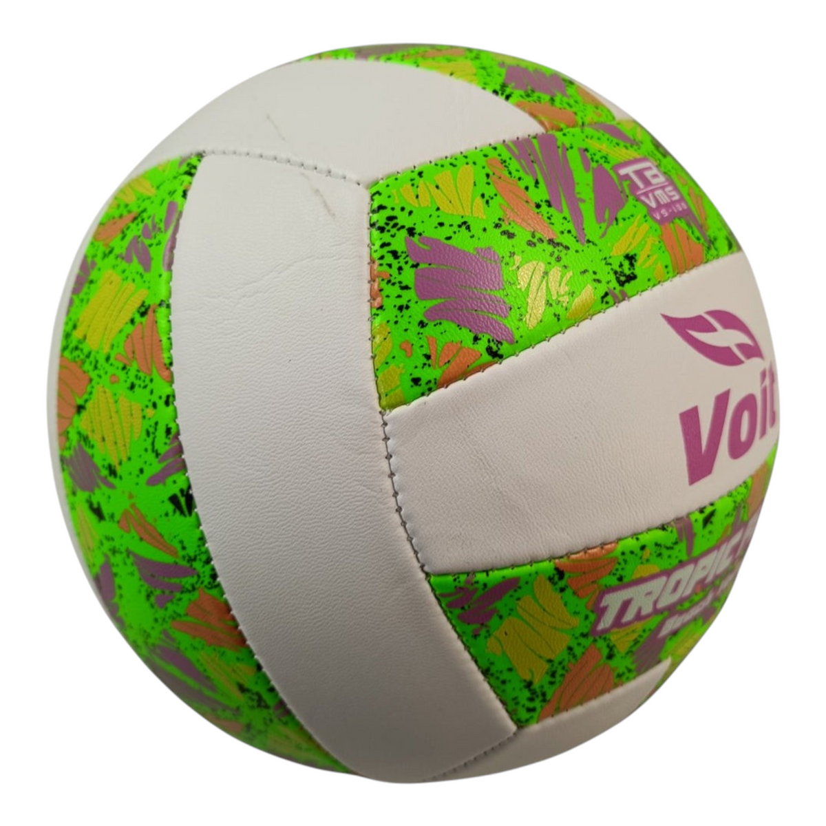 Balón de voleibol Radach Sports Voit Tropic Flight VS100 tamaño 5 en color verde con diseño tropical y blanco