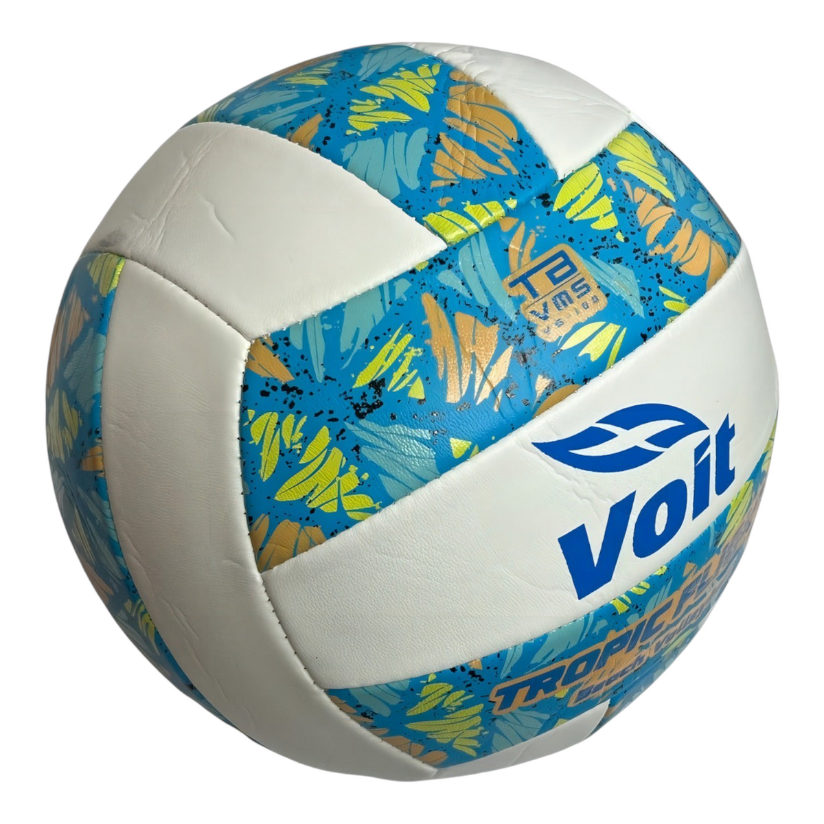 Balón de voleibol Voit Tropic Flight VS100 tamaño 5 en Radach Sports, con diseño tropical azul y blanco