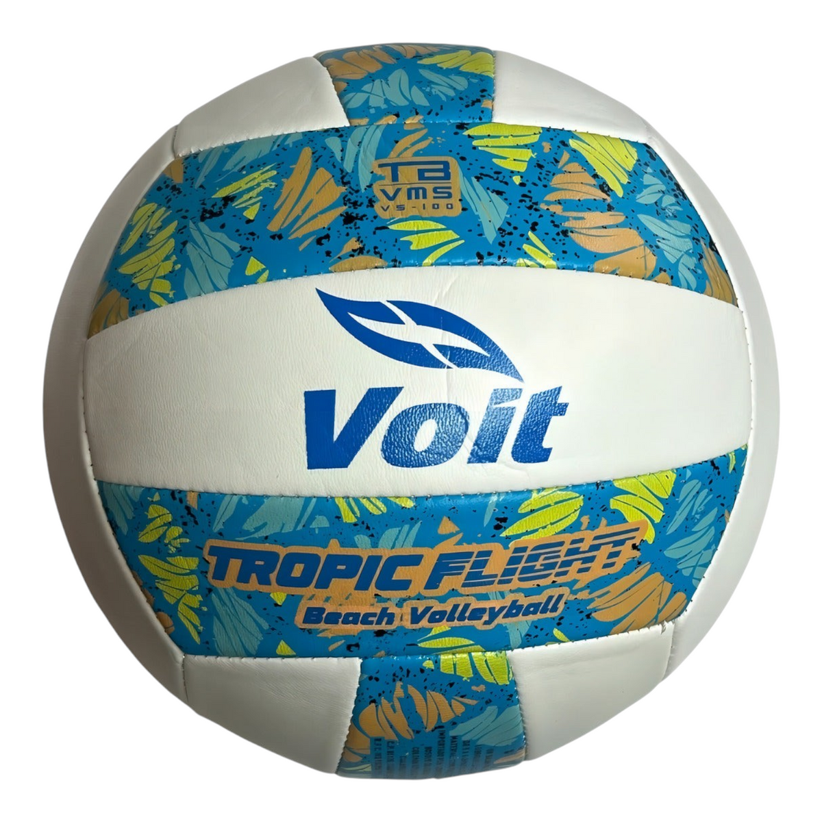 Balón de voleibol Voit Tropic Flight VS100 tamaño 5 en color azul con diseño tropical, disponible en Radach Sports