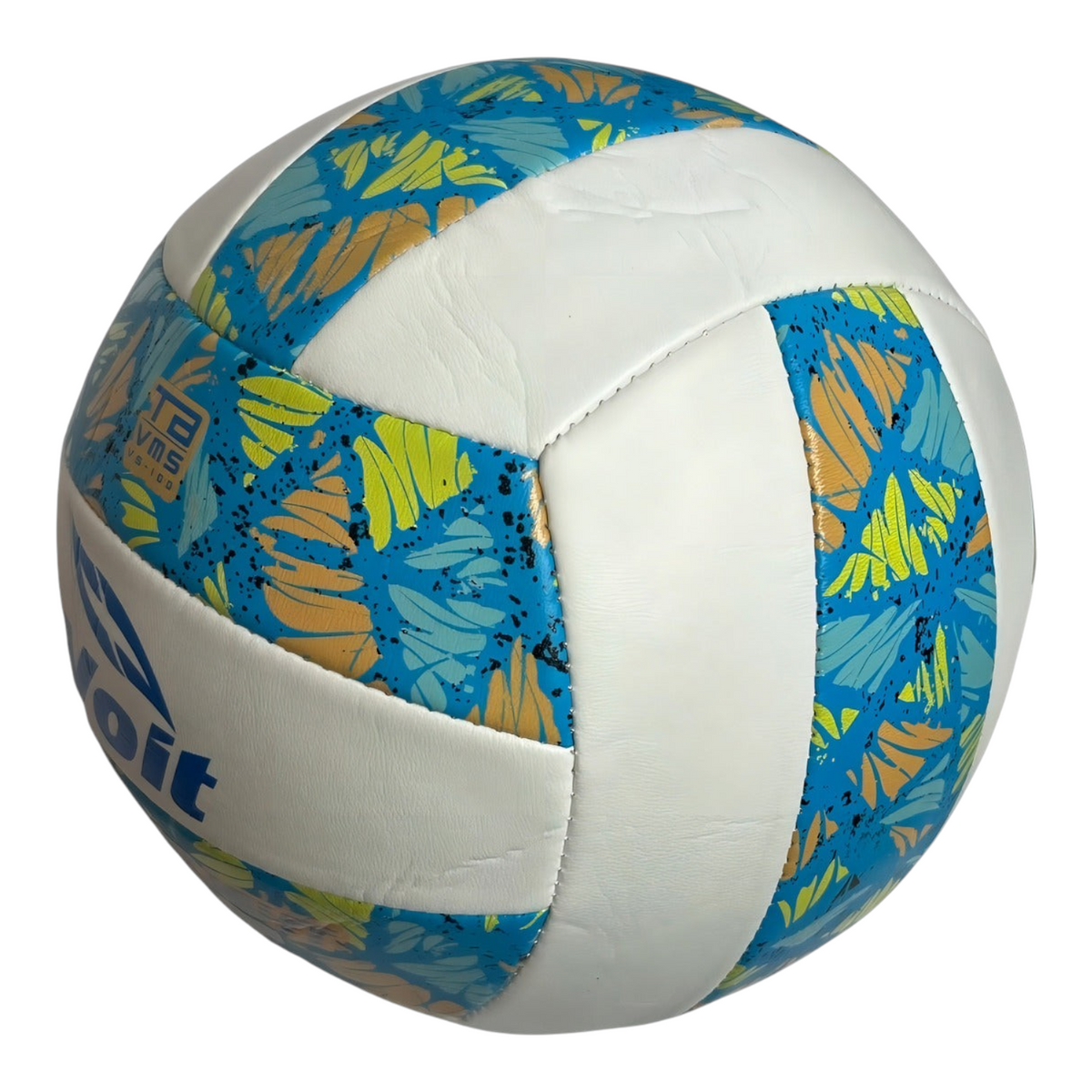 Balón de voleibol Radach Sports Voit Tropic Flight VS100 tamaño 5 en color azul con diseño tropical y paneles blancos