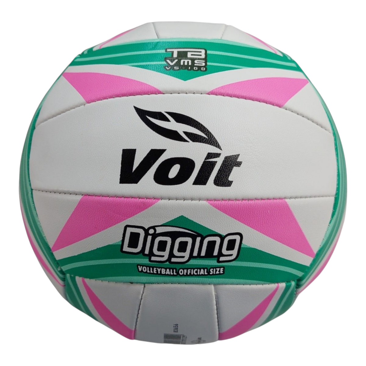 Balón de voleibol Radach Sports Voit Digging VS100 número 5 en color rosa, blanco y verde con diseño de 18 paneles.