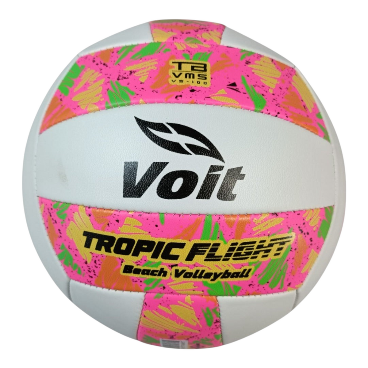 Balón de voleibol Radach Sports Voit Tropic Flight VS100 tamaño 5 en color rosa con diseño tropical y blanco