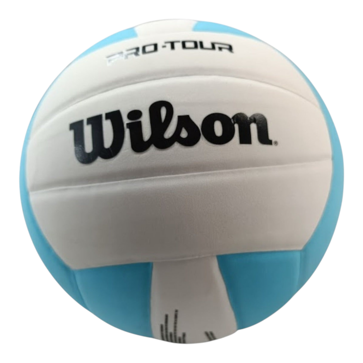 Balón de voleibol Radach Sports Wilson Pro Tour en color blanco y azul, fabricado en cuero sintético para interiores.