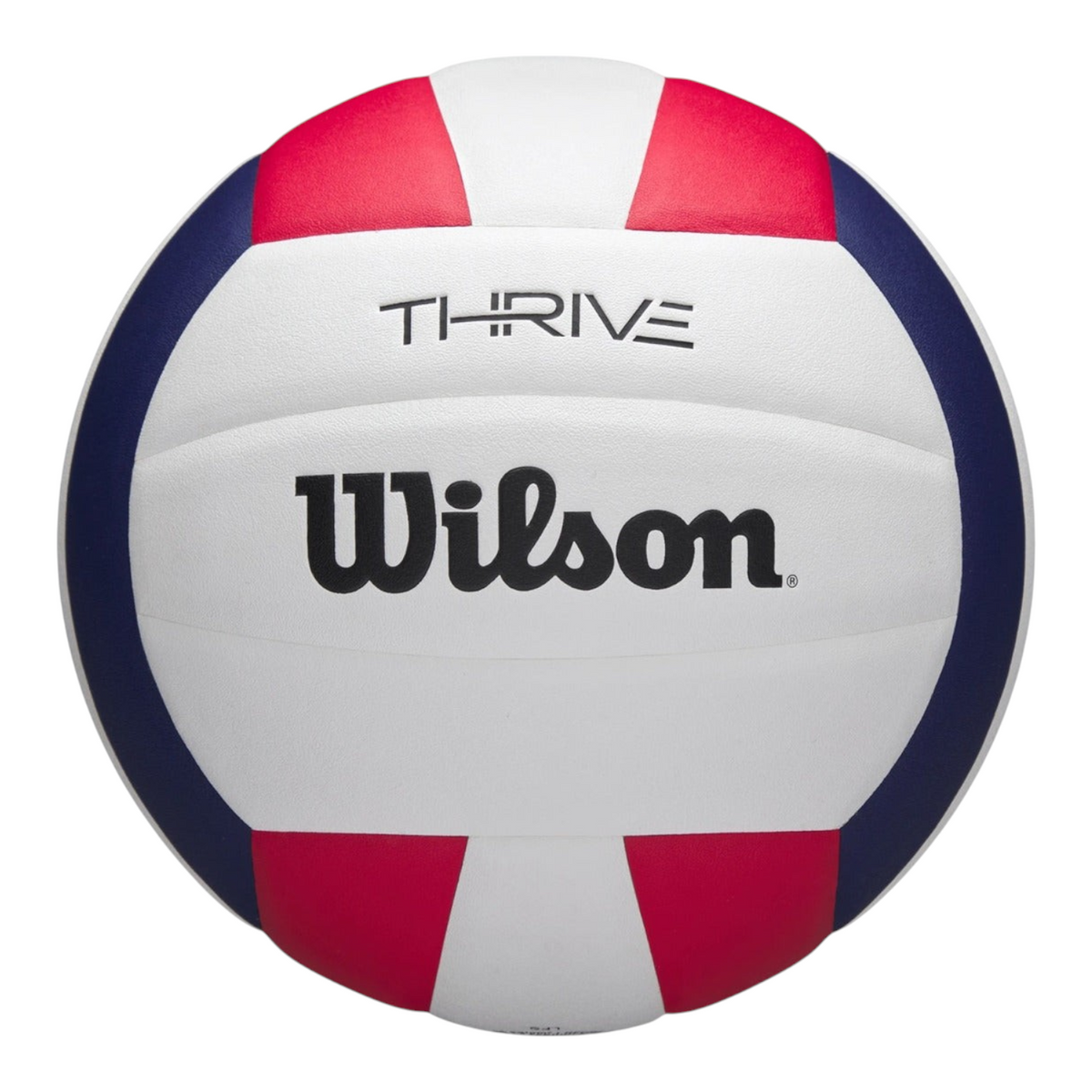 Balón de voleibol Wilson Thrive de Radach Sports con diseño tricolor en blanco, rojo y azul para juego en interiores.