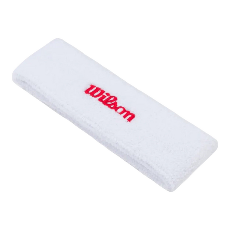 Bandana deportiva blanca Radach Sports de algodón absorbente con el logotipo de Wilson en color rojo