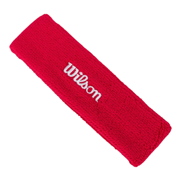 Bandana deportiva roja Wilson de Radach Sports, fabricada en algodón y spandex con logo bordado para absorber sudor.