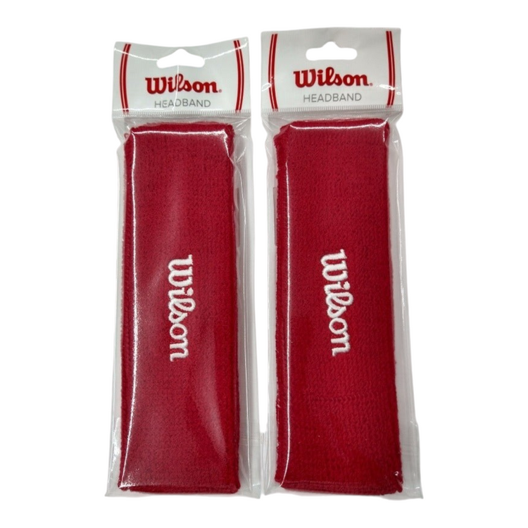 Pack de 2 bandas para cabeza Wilson de color rojo con logo bordado, ideales para deportes de Radach Sports