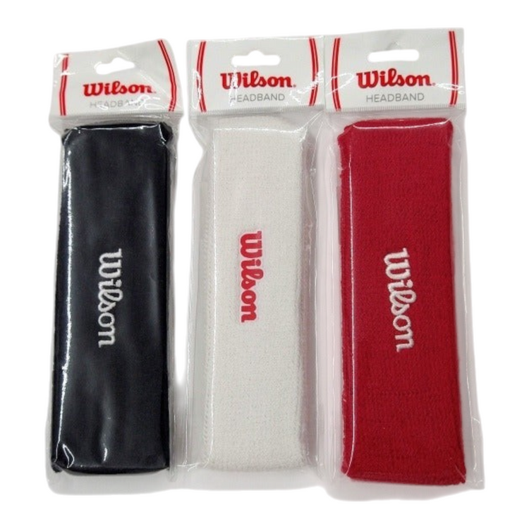 Pack de 3 bandas para cabeza Wilson de Radach Sports en colores negro, blanco y rojo con logo bordado