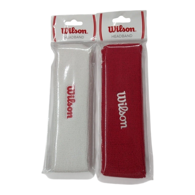 Pack de dos bandas para cabeza Wilson de Radach Sports, una roja y una blanca, absorbentes y de tejido deportivo.