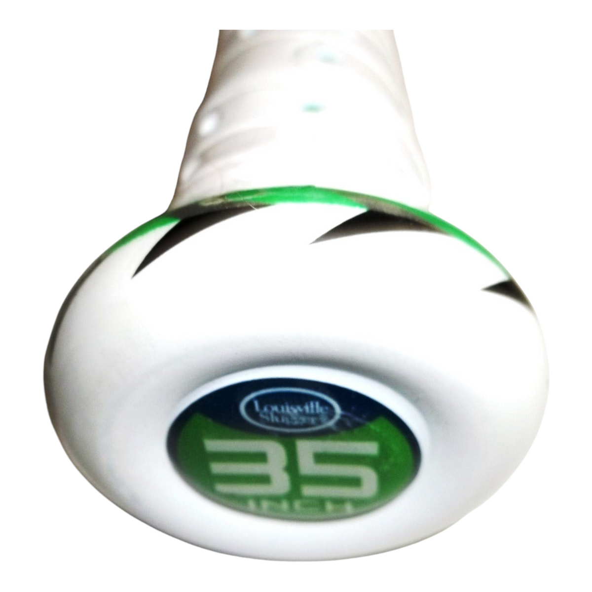 Extremo del barril de un bat de beisbol Radach Sports Louisville Omaha con detalle en color blanco y verde