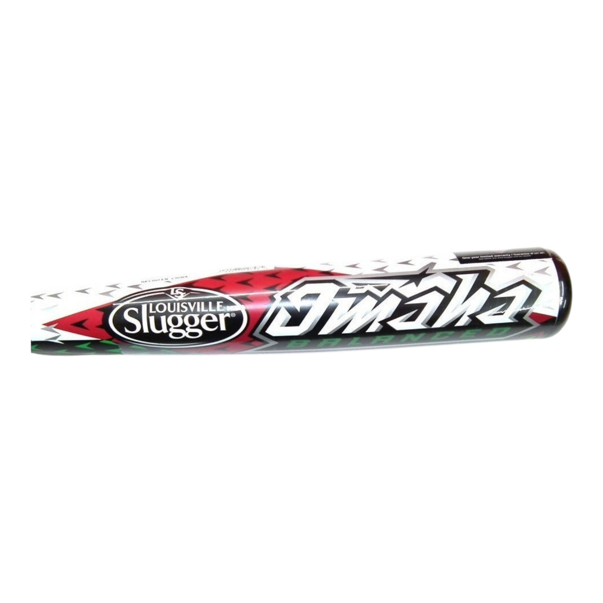 Bat de beisbol Louisville Omaha de Radach Sports con diseño en rojo, blanco y negro y aleación ST+20