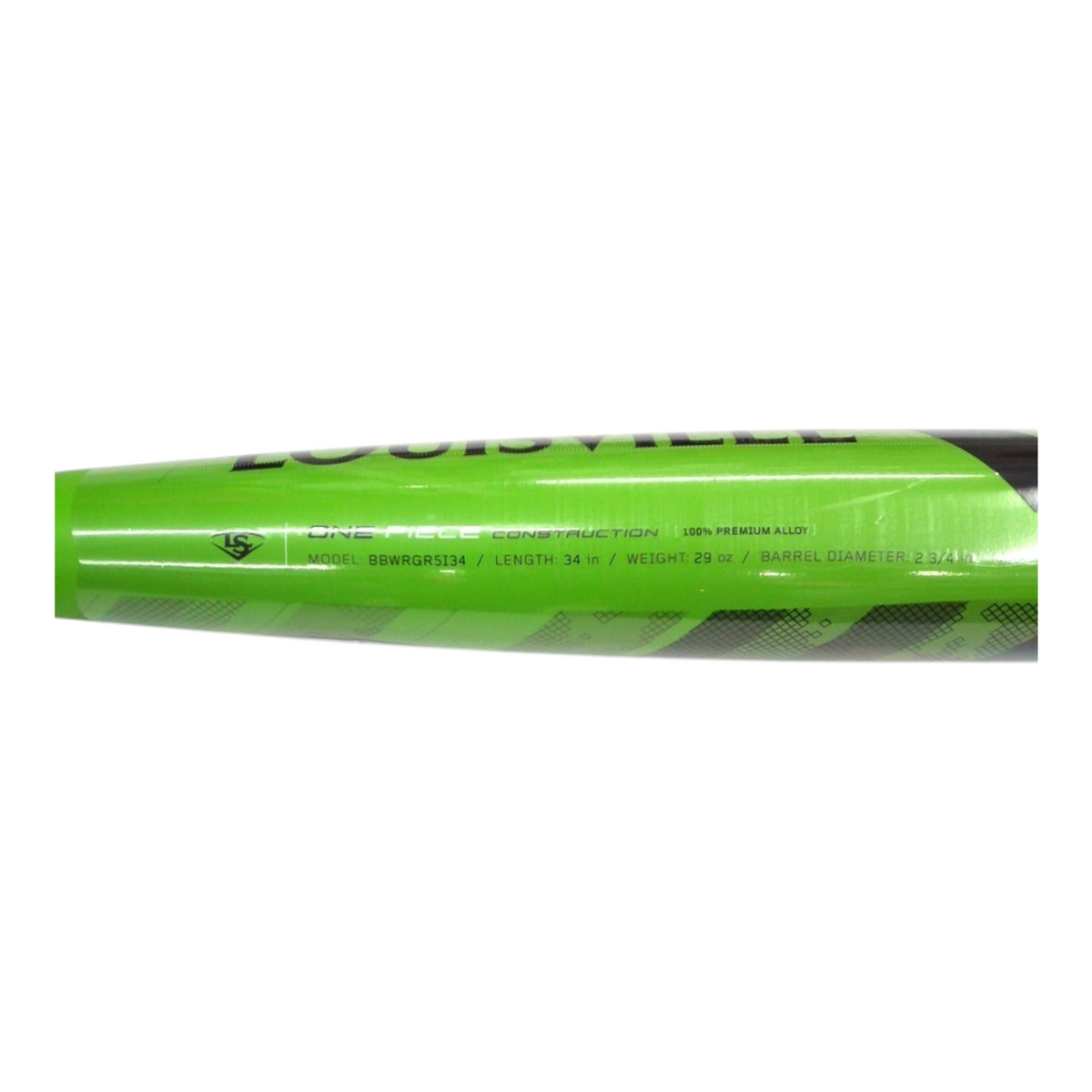 Bat de béisbol Radach Sports Louisville Warrior verde de aleación con barril de 2 3/4 pulgadas y 34 pulgadas de largo