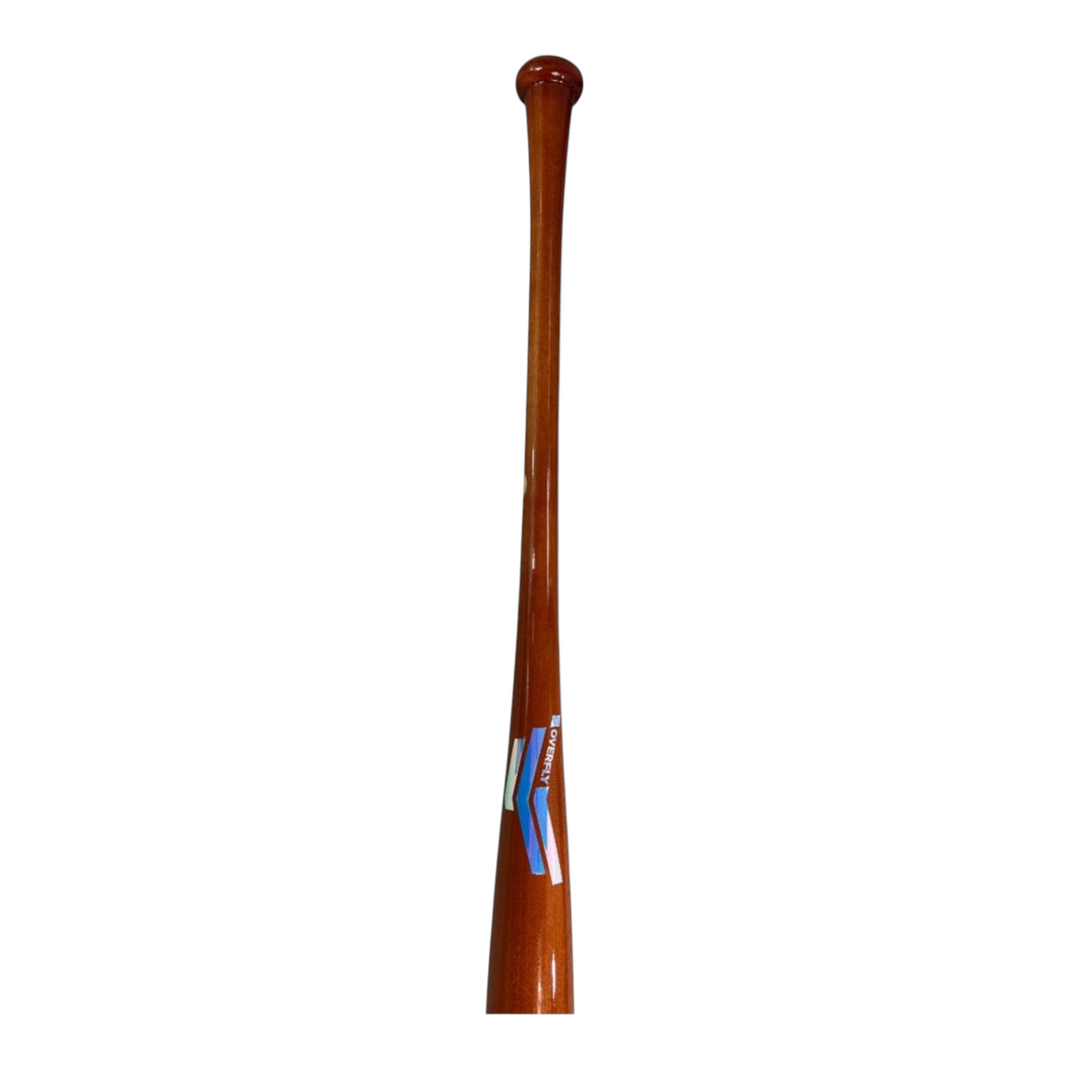 Bat de béisbol profesional Radach Sports Overfly de 33 pulgadas en madera barnizada con logotipo azul iridiscente
