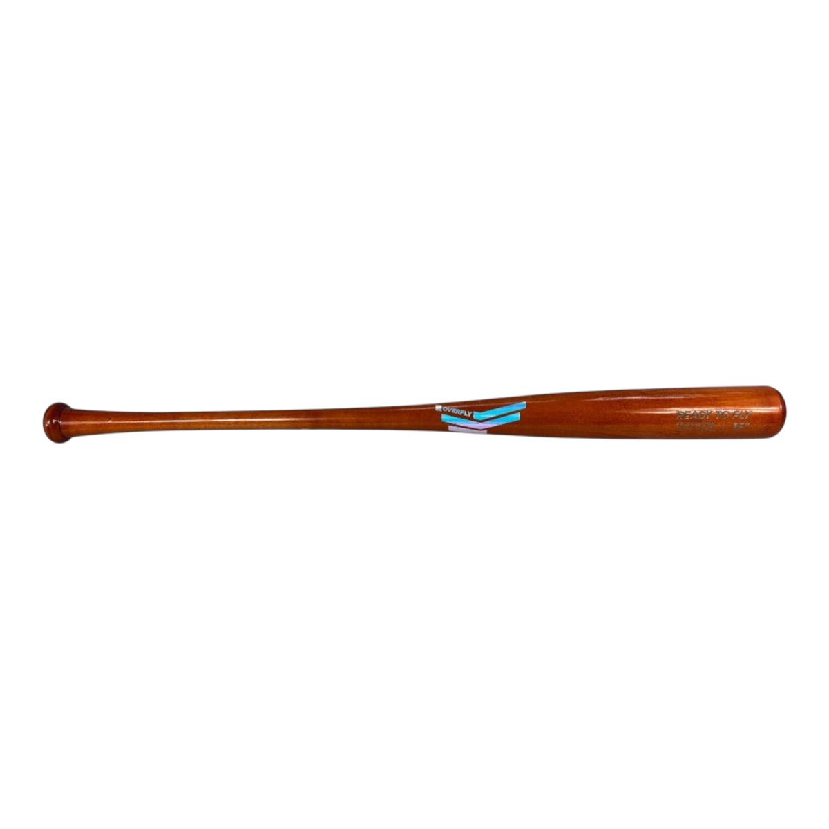 Bat de béisbol profesional Radach Sports Overfly de 33 pulgadas en madera barnizada con logotipo azul iridiscente