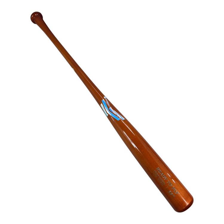 Bat de béisbol profesional Radach Sports Overfly de 33 pulgadas en madera barnizada con logotipo azul iridiscente