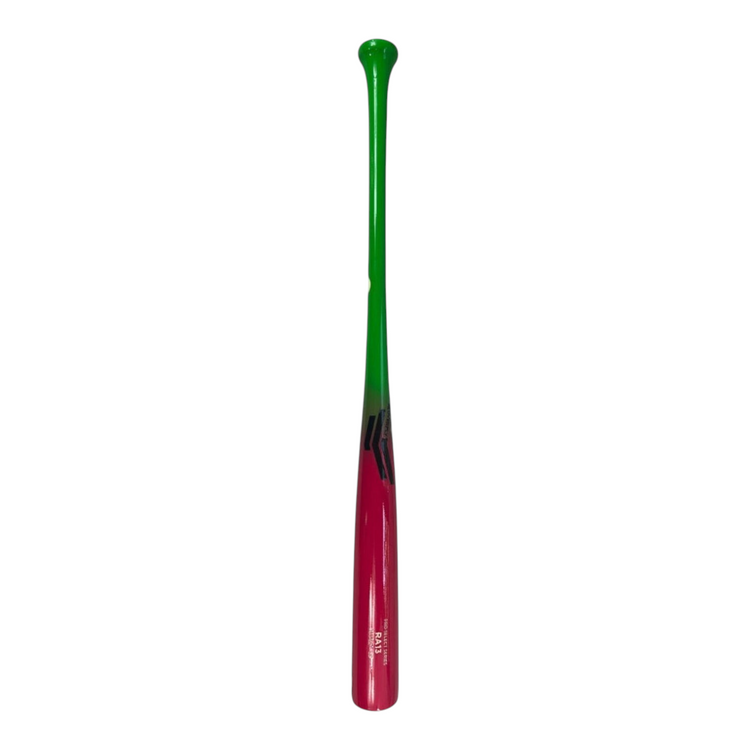 Bat de beisbol Radach Sports Overfly RA13 de madera maple, diseño degradado en verde neón y rosa, 33 pulgadas.