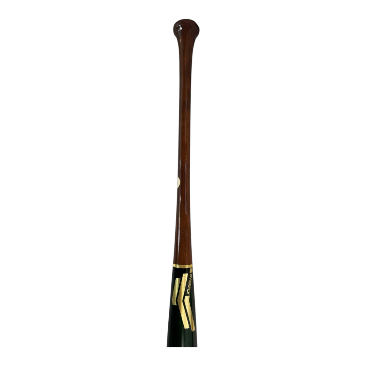 Bat de béisbol Radach Sports Overfly de madera profesional, 33.5 pulgadas, barril verde metálico y mango marrón.