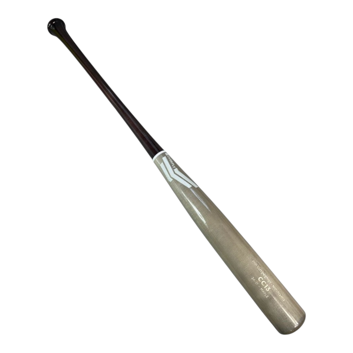 Bat de béisbol Radach Sports Overfly Pro Elite CC13 de madera de maple, barril gris y mango café de 34 pulgadas.