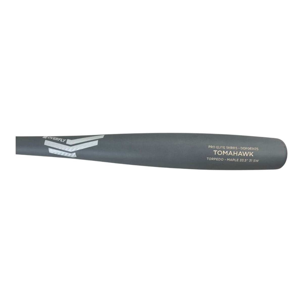 Bat de béisbol Radach Sports Overfly Tomahawk Pro Elite de madera de maple en color gris mate con diseño torpedo