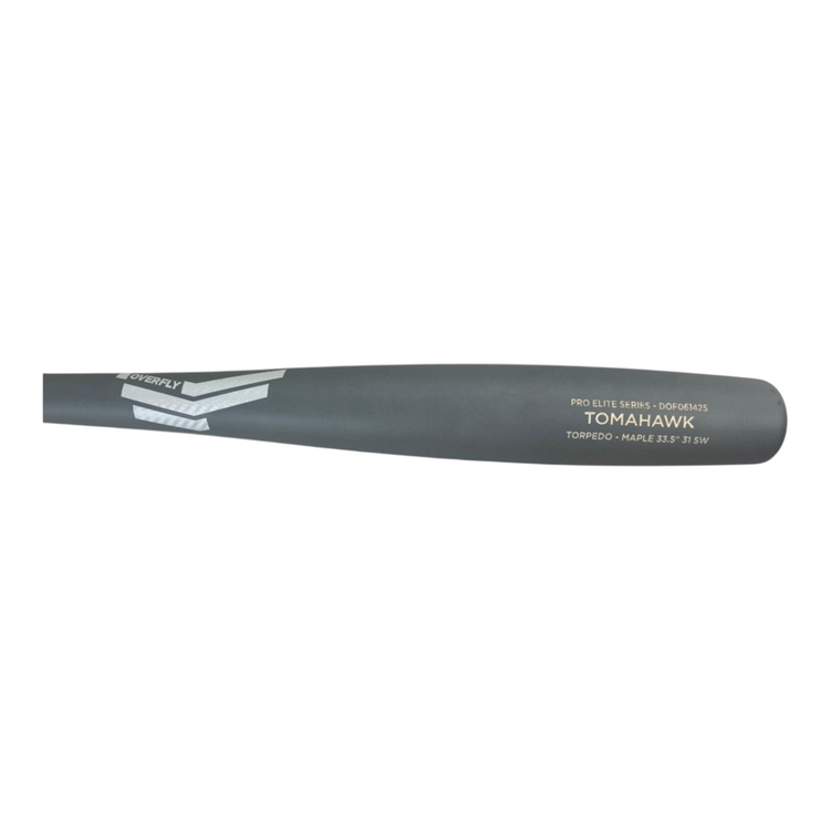 Bat de béisbol Radach Sports Overfly Tomahawk Pro Elite de madera de maple en color gris mate con diseño torpedo