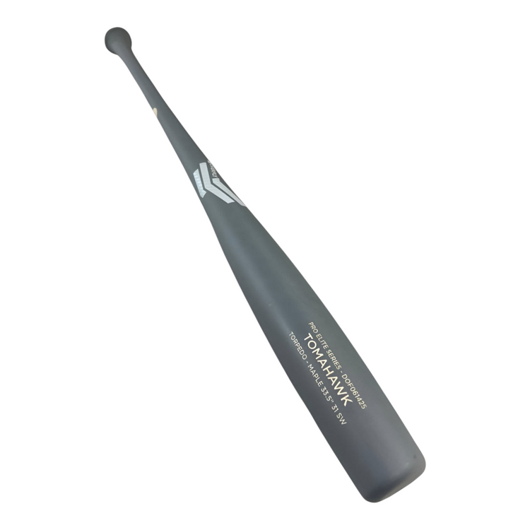 Bat de béisbol Radach Sports Overfly Tomahawk Pro Elite de madera de maple en color gris mate con diseño torpedo