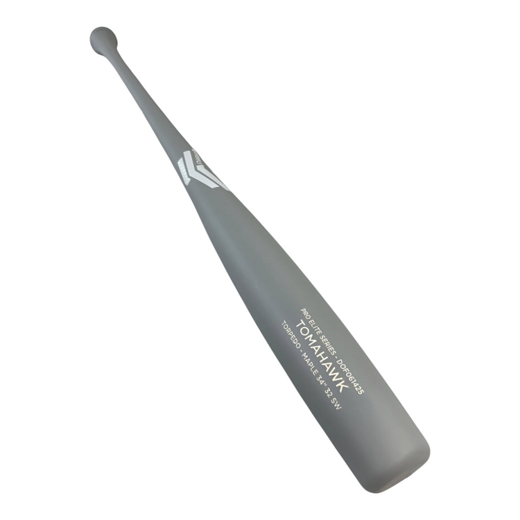 Bat de béisbol Radach Sports Overfly Tomahawk Pro Elite de maple en color gris mate con diseño tipo torpedo de 34"