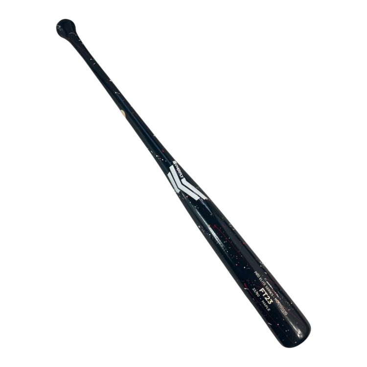Bat de béisbol Radach Sports Overfly Pro Elite FT23 de madera de maple en color negro con salpicaduras decorativas
