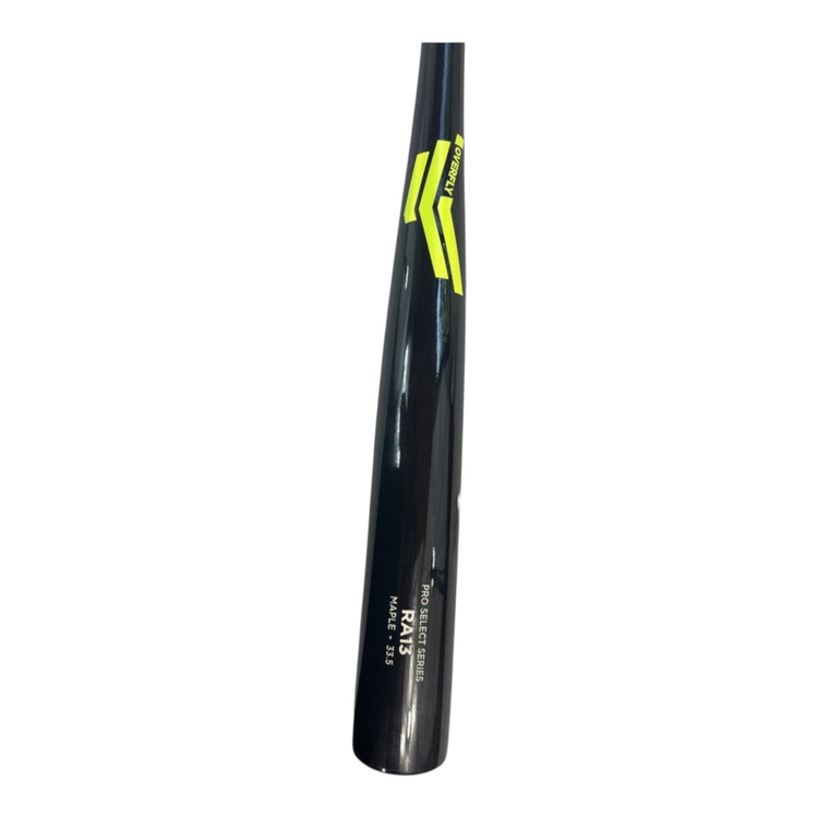 Bat de béisbol Radach Sports Overfly Pro Select RA13 de madera de maple negra con detalles en verde lima brillante