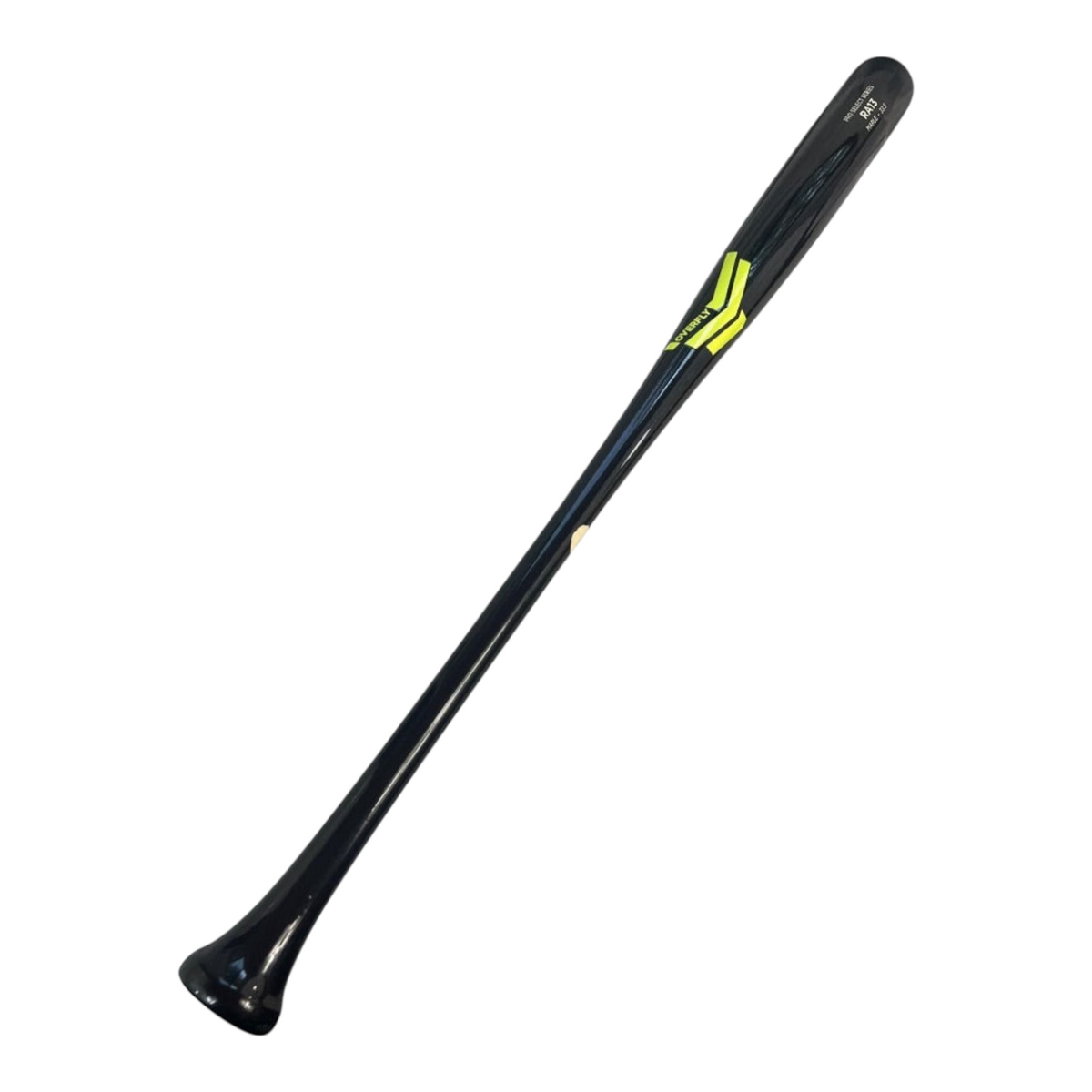 Bat de béisbol Radach Sports Overfly Pro Select RA13 de madera de maple en color negro con detalles en verde lima