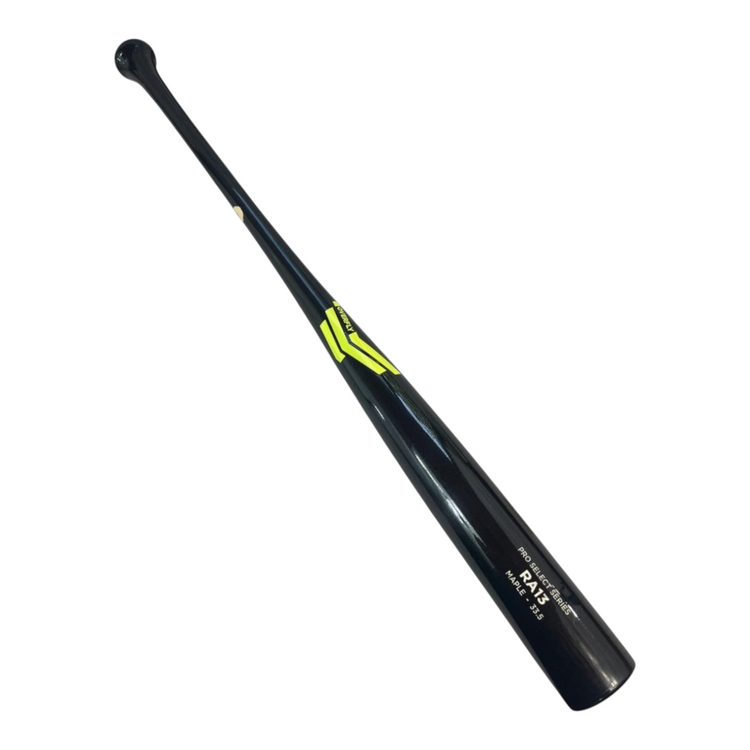 Bat de béisbol Radach Sports Overfly Pro Select RA13 de madera de maple en color negro con detalles en verde lima