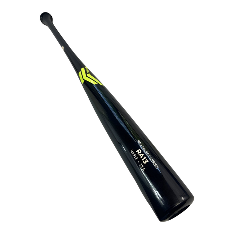 Bat de béisbol Radach Sports Overfly Pro Select RA13 de madera de maple negra con detalles en verde lima