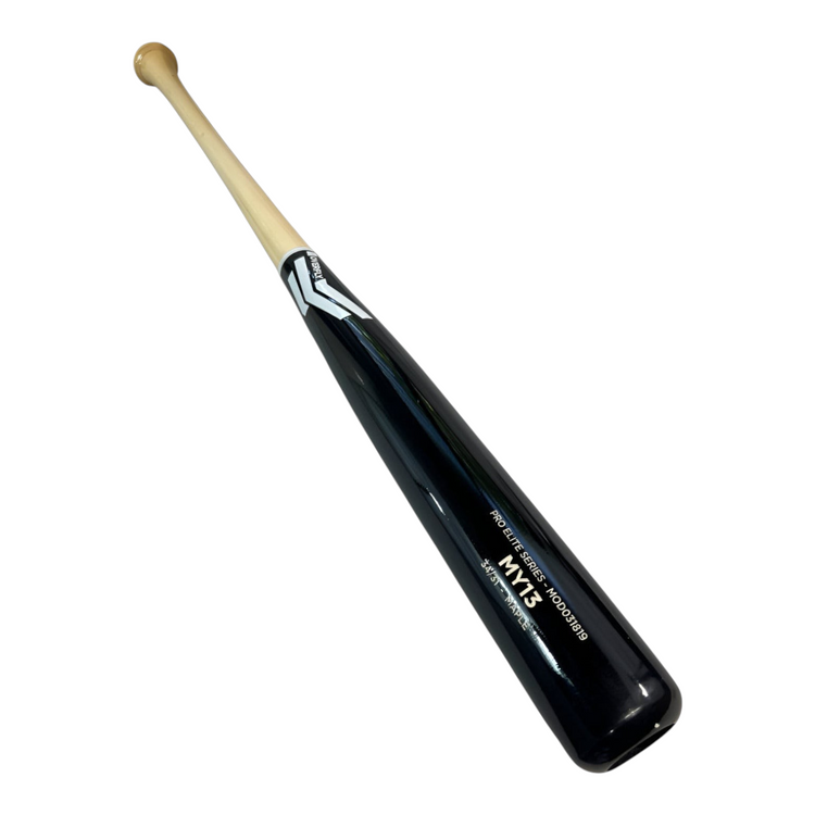 Bat de béisbol Radach Sports Overfly Pro Elite MY13 de 34 pulgadas en madera de maple con barril negro y mango natural