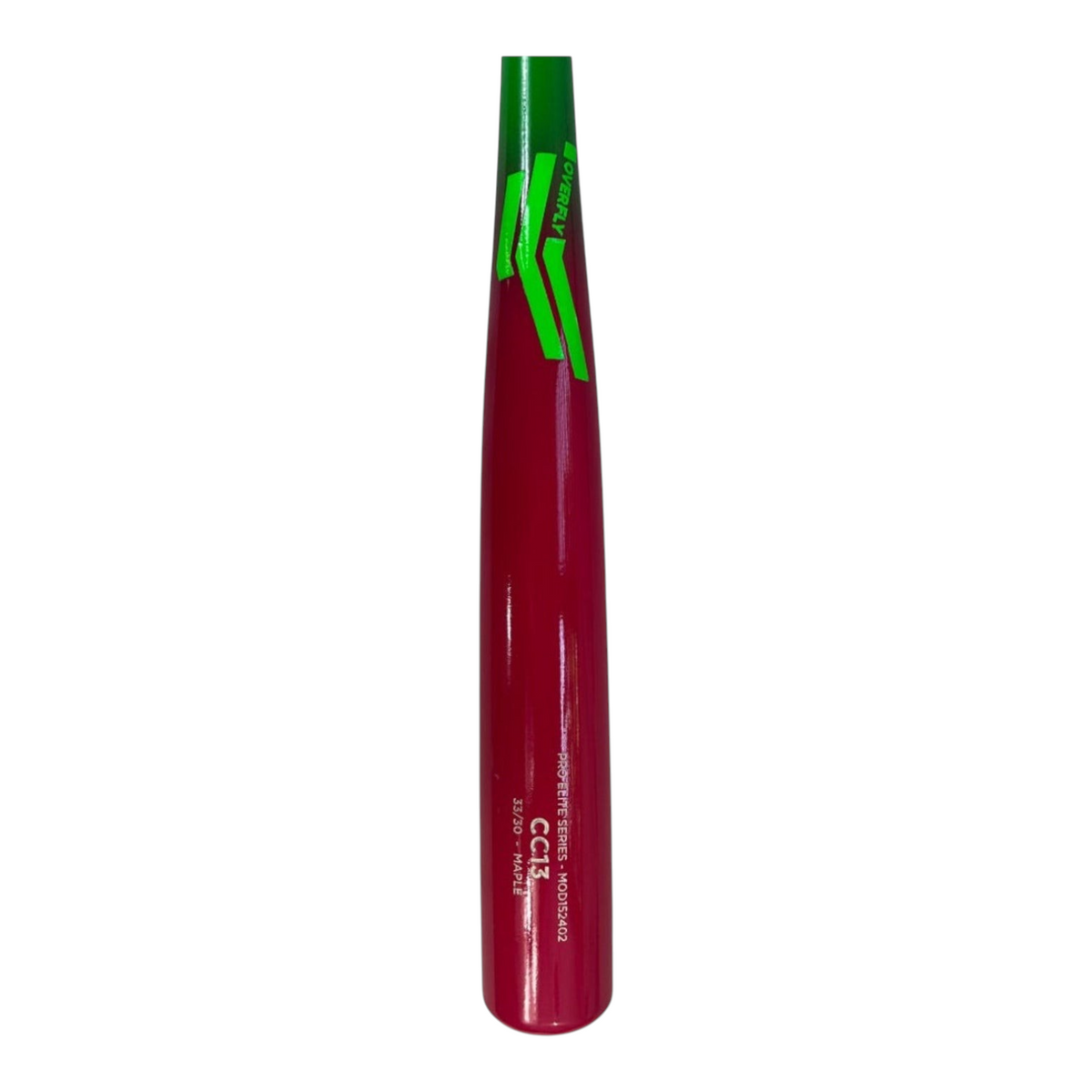 Bat de béisbol Radach Sports Overfly CC13 de madera de maple en color rosa y verde, 33 pulgadas de alto rendimiento.