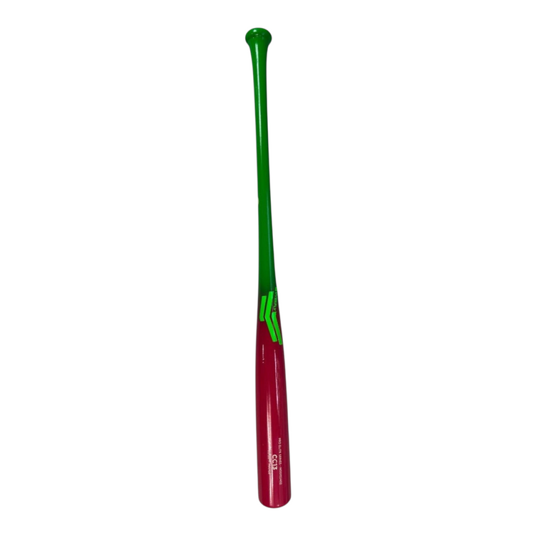 Bat de béisbol Radach Sports Overfly CC13 de madera de maple, color rosa y verde, 33 pulgadas, diseño profesional.