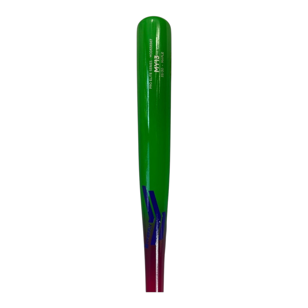 Bat de béisbol Radach Sports Overfly MY13 de madera maple profesional en color verde y rosa con acabado brillante