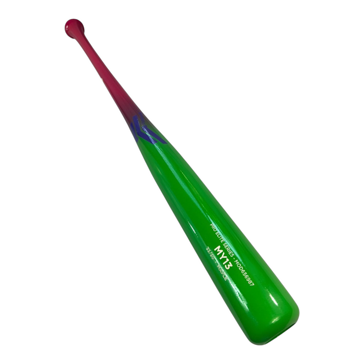 Bat de béisbol Radach Sports modelo MY13 Elite Series de madera maple en color verde y rosa con acabado profesional