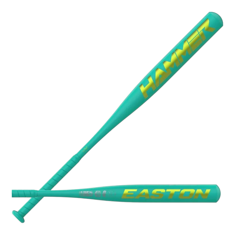 Bat de softbol Radach Sports Easton Hammer 2027 de aluminio turquesa con letras doradas y balance cargado